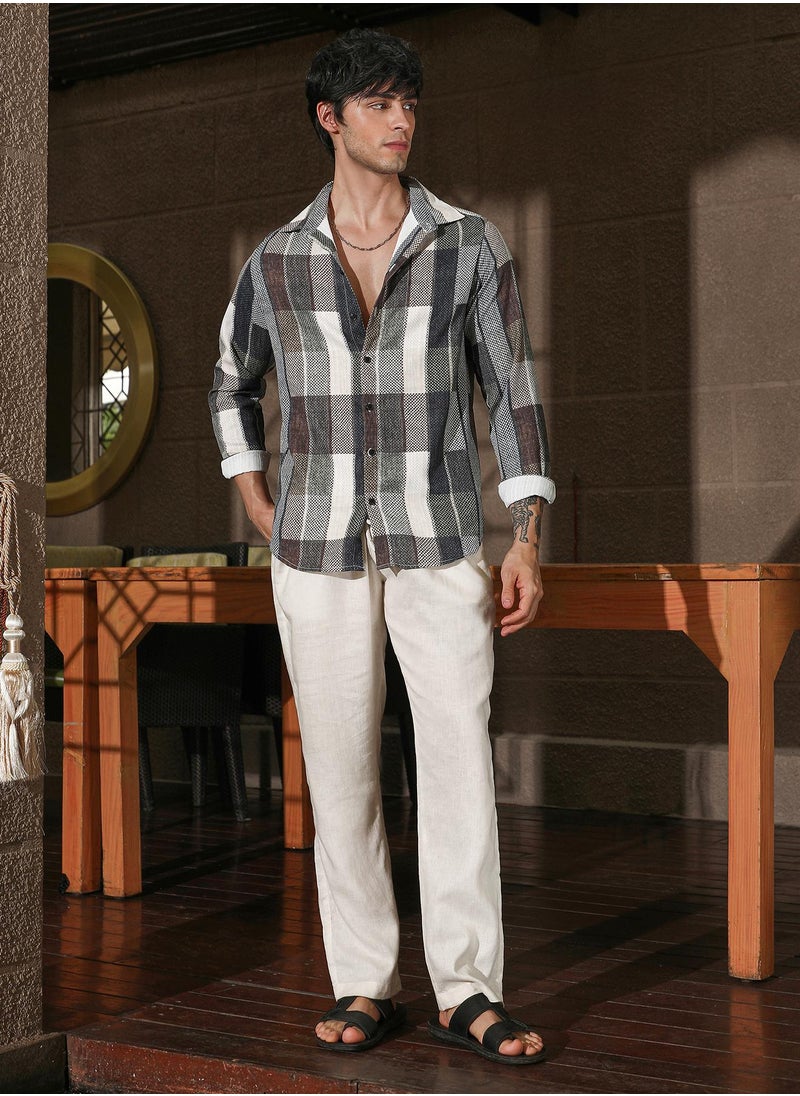 Campus Sutra Campus Sutra Men's Multicolour Woven-Block Oversized Shirt For Casual Wear | Spread Collar | Long Sleeve | Button Closure | Oversized Shirt Crafted With Comfort Fit For Everyday Wear  - Image 5