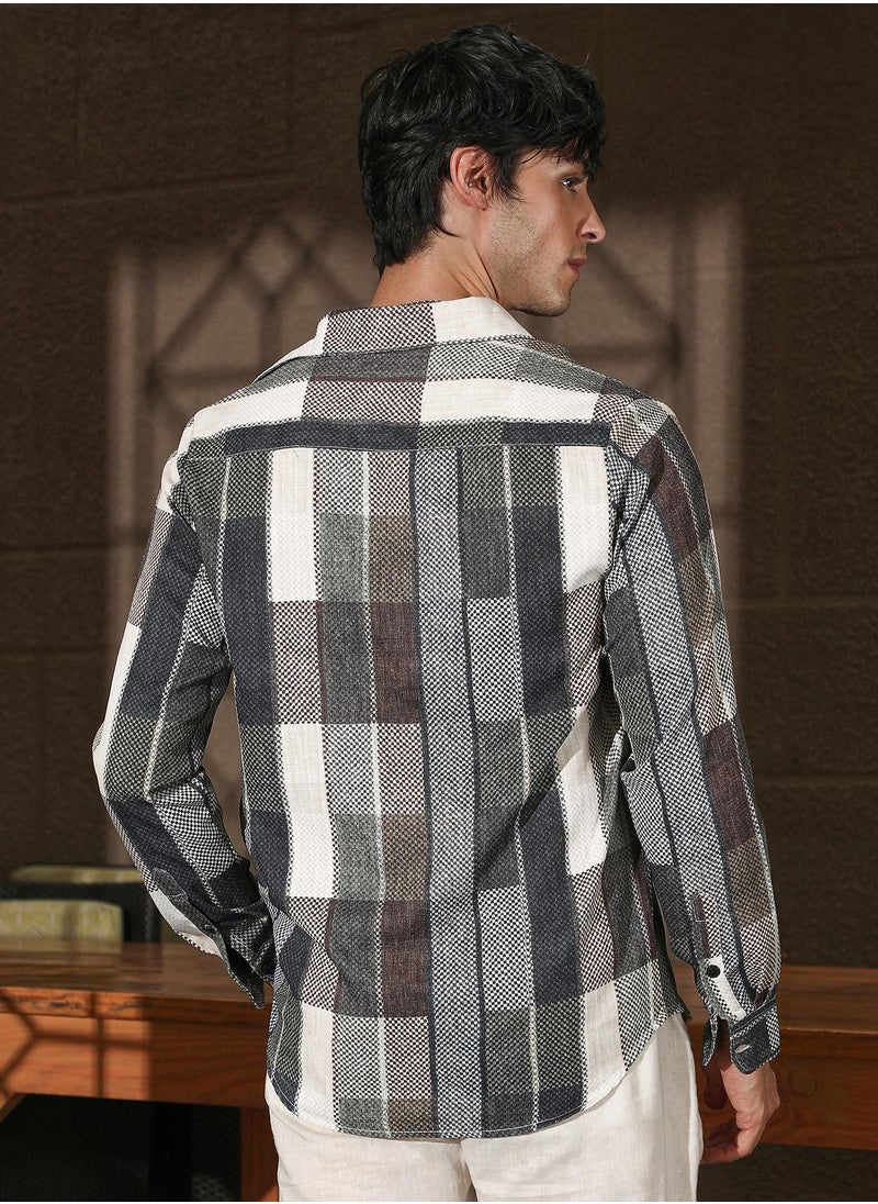 Campus Sutra Campus Sutra Men's Multicolour Woven-Block Oversized Shirt For Casual Wear | Spread Collar | Long Sleeve | Button Closure | Oversized Shirt Crafted With Comfort Fit For Everyday Wear  - Image 3