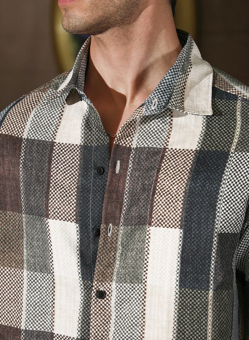 Campus Sutra Campus Sutra Men's Multicolour Woven-Block Oversized Shirt For Casual Wear | Spread Collar | Long Sleeve | Button Closure | Oversized Shirt Crafted With Comfort Fit For Everyday Wear