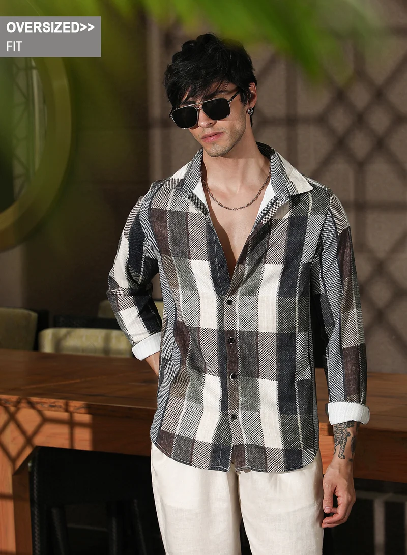 Campus Sutra Campus Sutra Men's Multicolour Woven-Block Oversized Shirt For Casual Wear | Spread Collar | Long Sleeve | Button Closure | Oversized Shirt Crafted With Comfort Fit For Everyday Wear