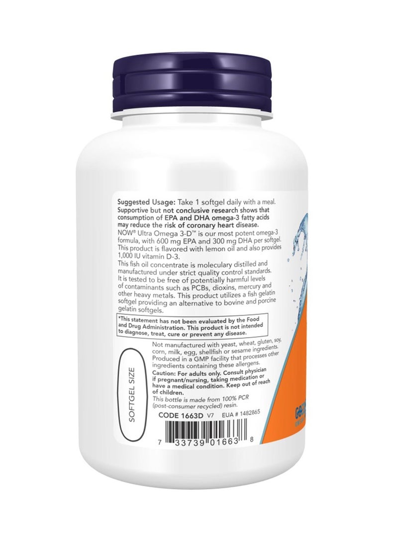 now Ultra Omega 3-D Dietary Supplement - 90 Softgels - Image 2