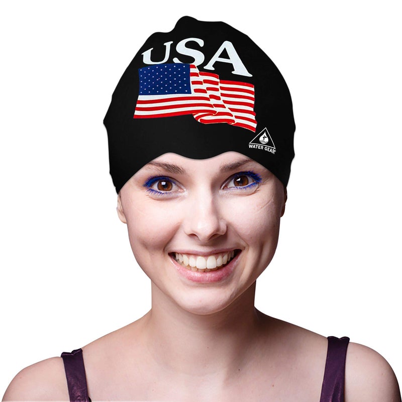 Water Gear Latex Swim Cap- USA Black Swimming Caps - Keeps Hair Dry and Secure - Comfortable and Great Fit - Shave Time Off Your Lap - Image 2