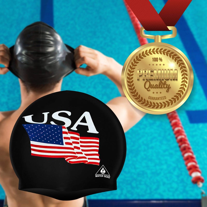 Water Gear Latex Swim Cap- USA Black Swimming Caps - Keeps Hair Dry and Secure - Comfortable and Great Fit - Shave Time Off Your Lap - Image 5