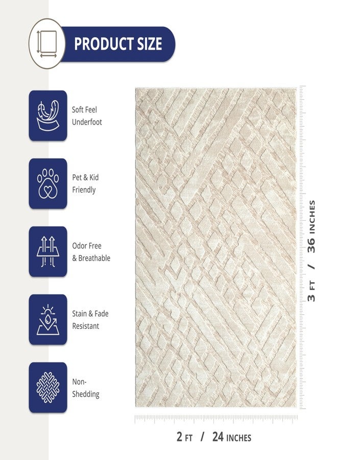 Abani Terra Cream Area Rug for Living Room, Bedroom - Rustic Modern Pattern - 2' x 3' - Durable & Easy to Clean - Image 3