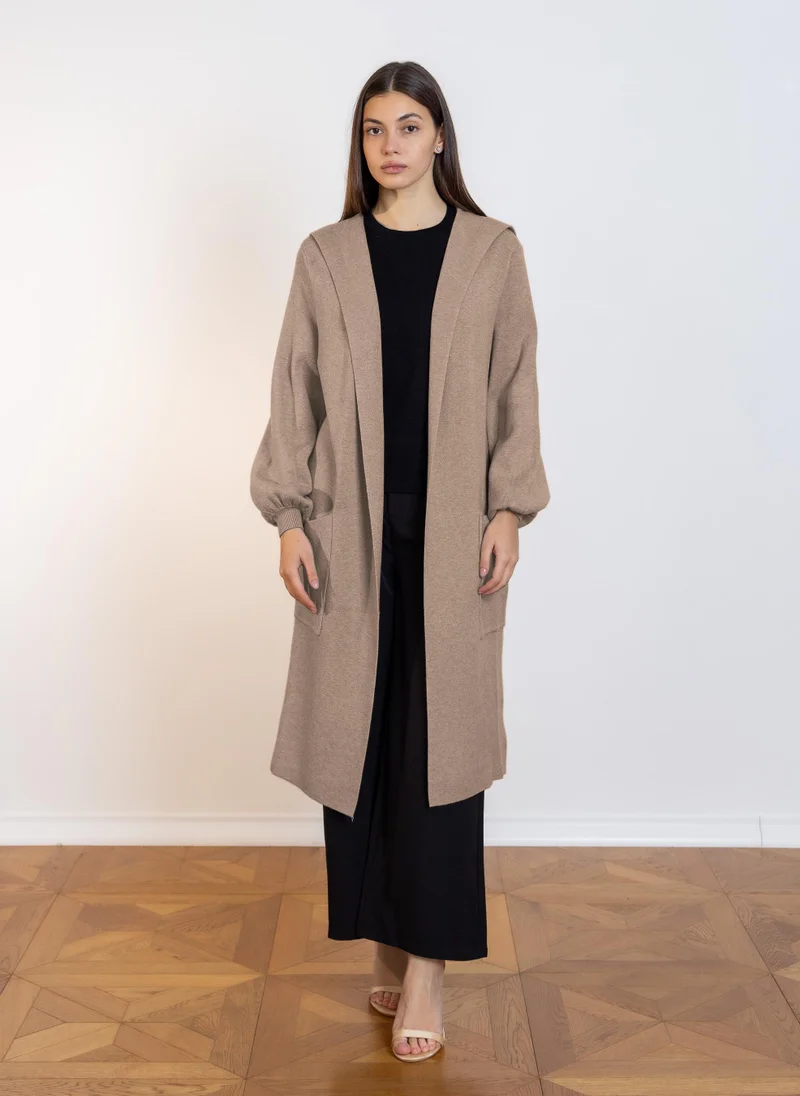 SHAPES HOODED KNIT COAT