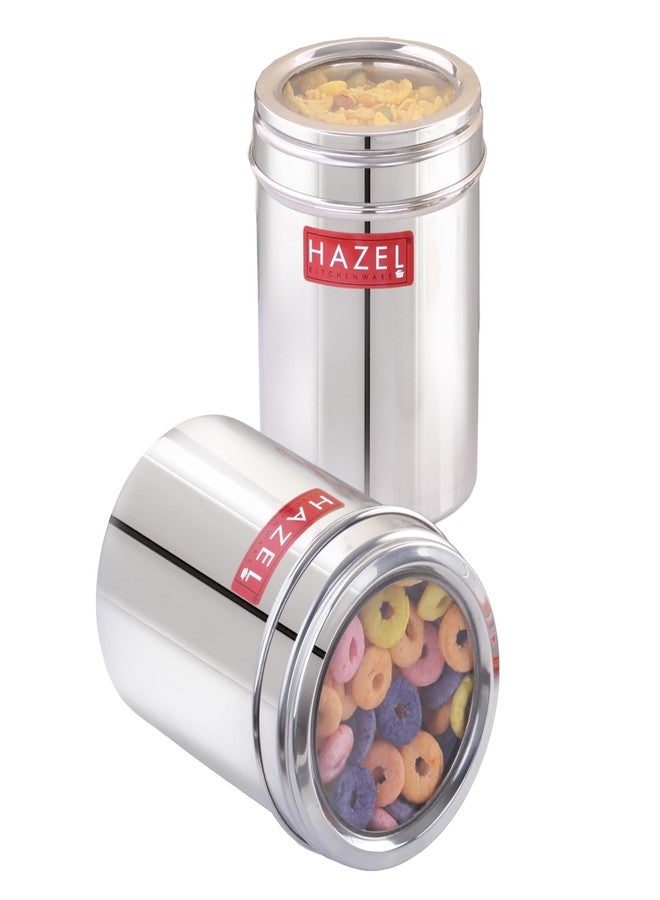 HAZEL Stainless Steel Kitchen Container with Transparent Lid | Top See Through Kitchen Container Set with Matt Finish | Multipurpose Container for Kitchen Storage, 900 ML, Set of 2 - Image 2