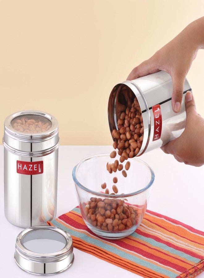 HAZEL Stainless Steel Kitchen Container with Transparent Lid | Top See Through Kitchen Container Set with Matt Finish | Multipurpose Container for Kitchen Storage, 900 ML, Set of 2 - Image 1