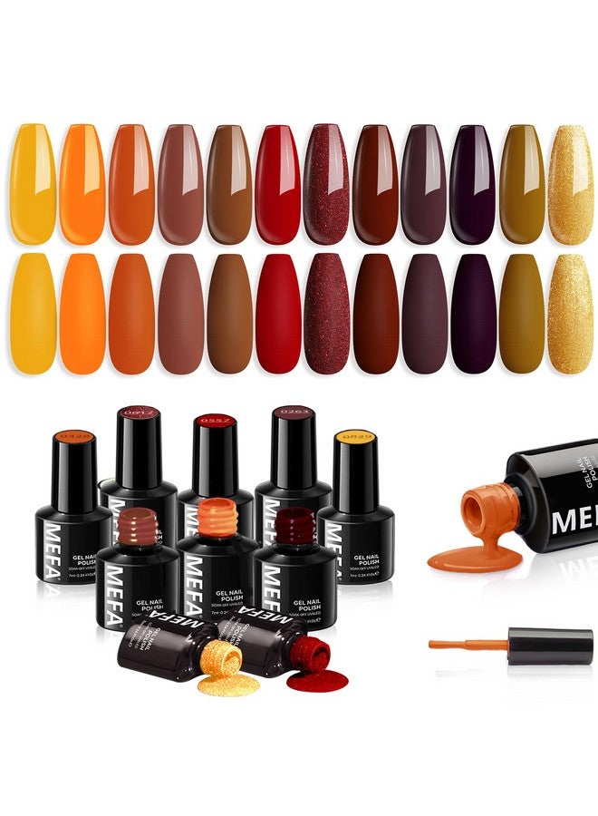 MEFA Gel Nail Polish Set, 12 Color Red Brown Gold Glitter Nail Polish Kit Soak Off Pumpkin Bronze Nail Art Decorations DIY Home Salon Design Manicure Gifts for Women Girls - Image 1