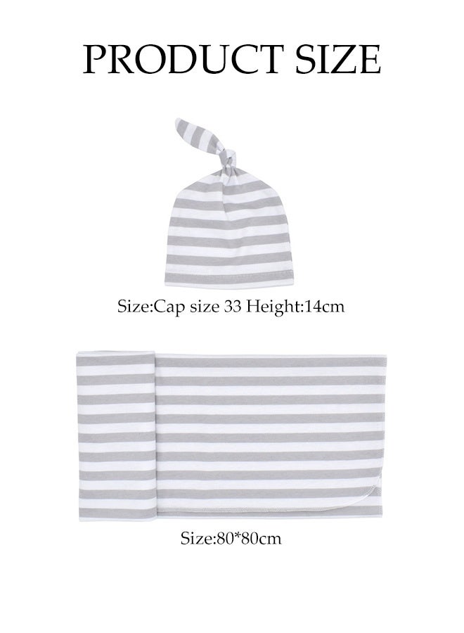 Baby Swaddle Blanket Wrap Cap, Baby Swaddle And Quilt Set, Breathable Soft Silky Stretchy Cotton & Bamboo Stripe Pattern, Swaddling Blanket For Preemie Newborn Boys Girls - Image 2