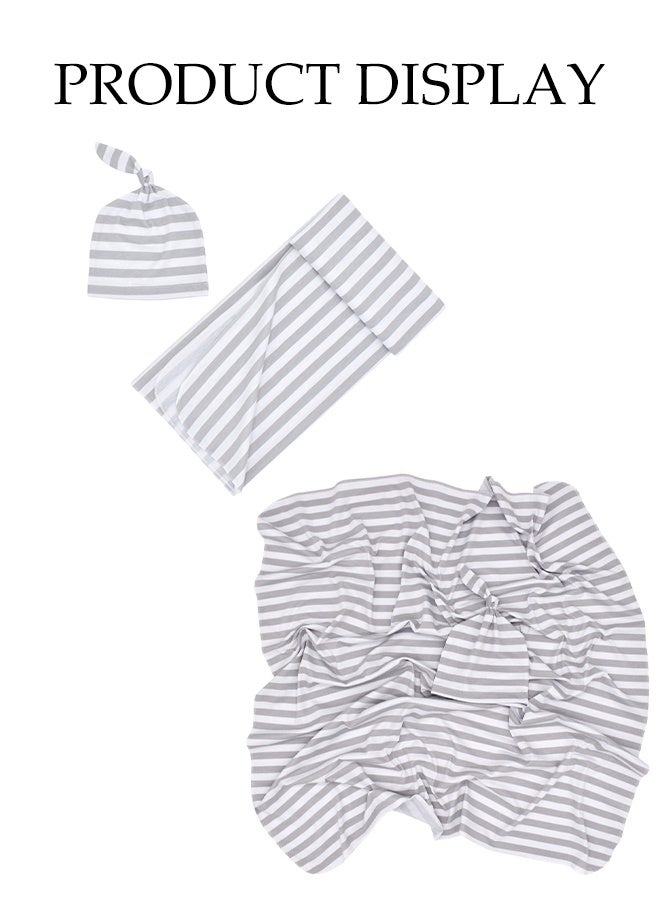 Baby Swaddle Blanket Wrap Cap, Baby Swaddle And Quilt Set, Breathable Soft Silky Stretchy Cotton & Bamboo Stripe Pattern, Swaddling Blanket For Preemie Newborn Boys Girls - Image 3