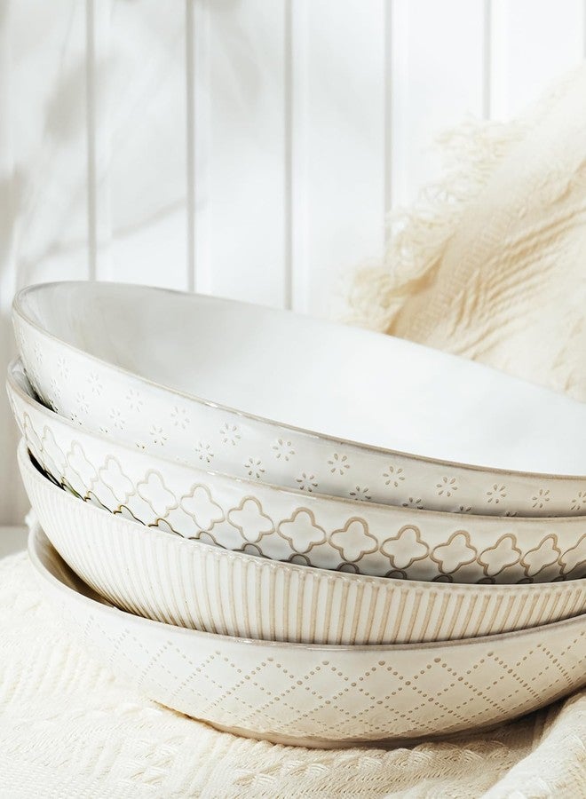 getstar Pasta Bowls, Large Salad Serving Bowls (9.2 inch/42 oz), Ceramic Bowl Plates Set of 4, Farmhouse Embossments, Microwave and Dishwasher Safe - Image 5
