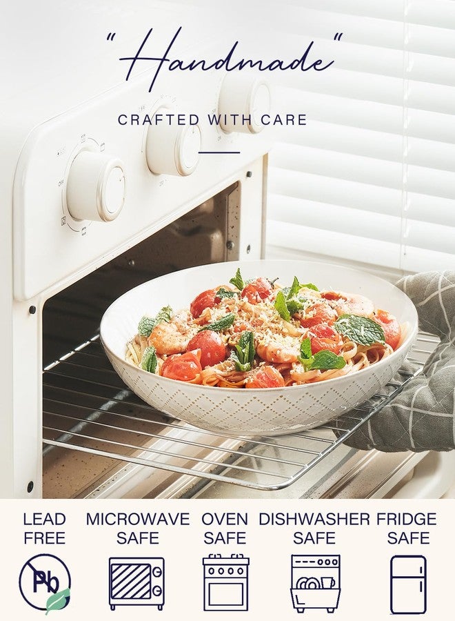 getstar Pasta Bowls, Large Salad Serving Bowls (9.2 inch/42 oz), Ceramic Bowl Plates Set of 4, Farmhouse Embossments, Microwave and Dishwasher Safe - Image 4