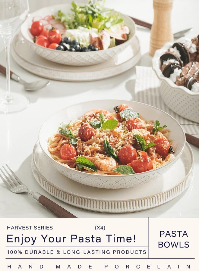 getstar Pasta Bowls, Large Salad Serving Bowls (9.2 inch/42 oz), Ceramic Bowl Plates Set of 4, Farmhouse Embossments, Microwave and Dishwasher Safe - Image 2