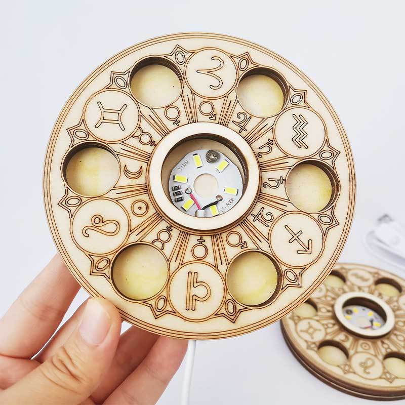 Wooden Seven-Star Array Lamp Holder Three-Layer Lotus Led Night Light Crystal Ball Ball Holder Root Carving Round Lamp Holder Cold And Warm Colored Light - Image 3