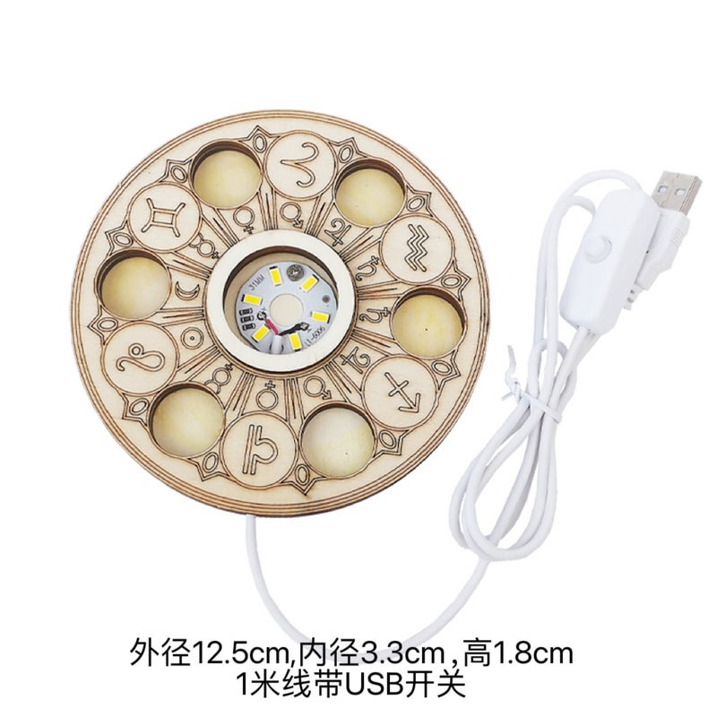 Wooden Seven-Star Array Lamp Holder Three-Layer Lotus Led Night Light Crystal Ball Ball Holder Root Carving Round Lamp Holder Cold And Warm Colored Light - Image 1