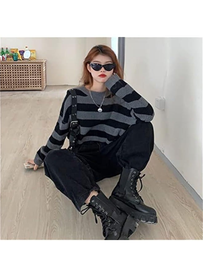 Sweet and spicy striped contrast retro sweater women's autumn and winter short outer wear knitted top ins trend - Image 4