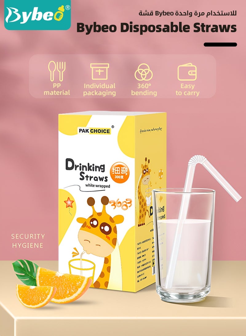 Bybeo 200PCS Disposable Drinking Straws, Plastic Flex Straws, Individually Wrapped Clear Straws, 21cm Long Perfect for Toddlers, Kids, Adults on Home, Party, Bars, Cafe and Restaurant - Image 2