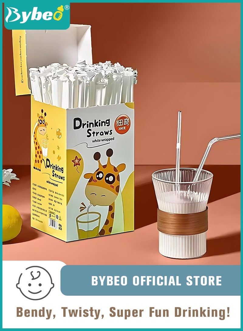 Bybeo 200PCS Disposable Drinking Straws, Plastic Flex Straws, Individually Wrapped Clear Straws, 21cm Long Perfect for Toddlers, Kids, Adults on Home, Party, Bars, Cafe and Restaurant - Image 1
