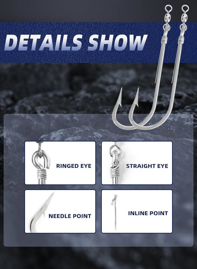 BLUEWING Strip Trolling Hook with Swivel Stainless Steel Fishing Hooks 2pcs Extra Sharp Fish Hooks for Freshwater Saltwater Fishing, Size 10/0 - Image 2
