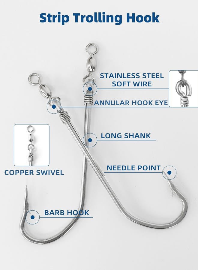 BLUEWING Strip Trolling Hook with Swivel Stainless Steel Fishing Hooks 2pcs Extra Sharp Fish Hooks for Freshwater Saltwater Fishing, Size 10/0 - Image 3
