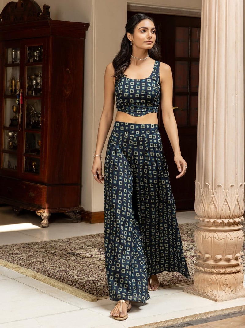 FIORRA Women's Navy Blue Cotton Printed Co-ord Set SET0191 - Image 3