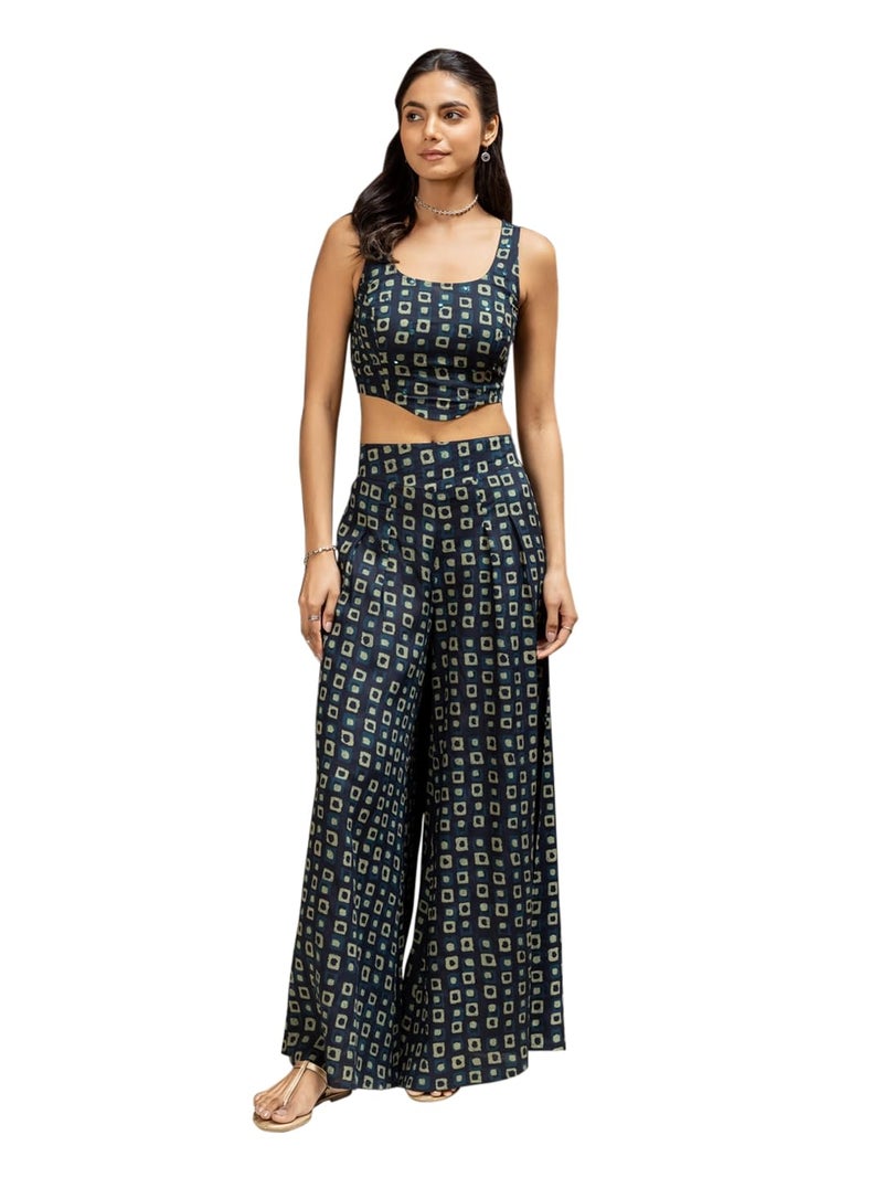 FIORRA Women's Navy Blue Cotton Printed Co-ord Set SET0191 - Image 1