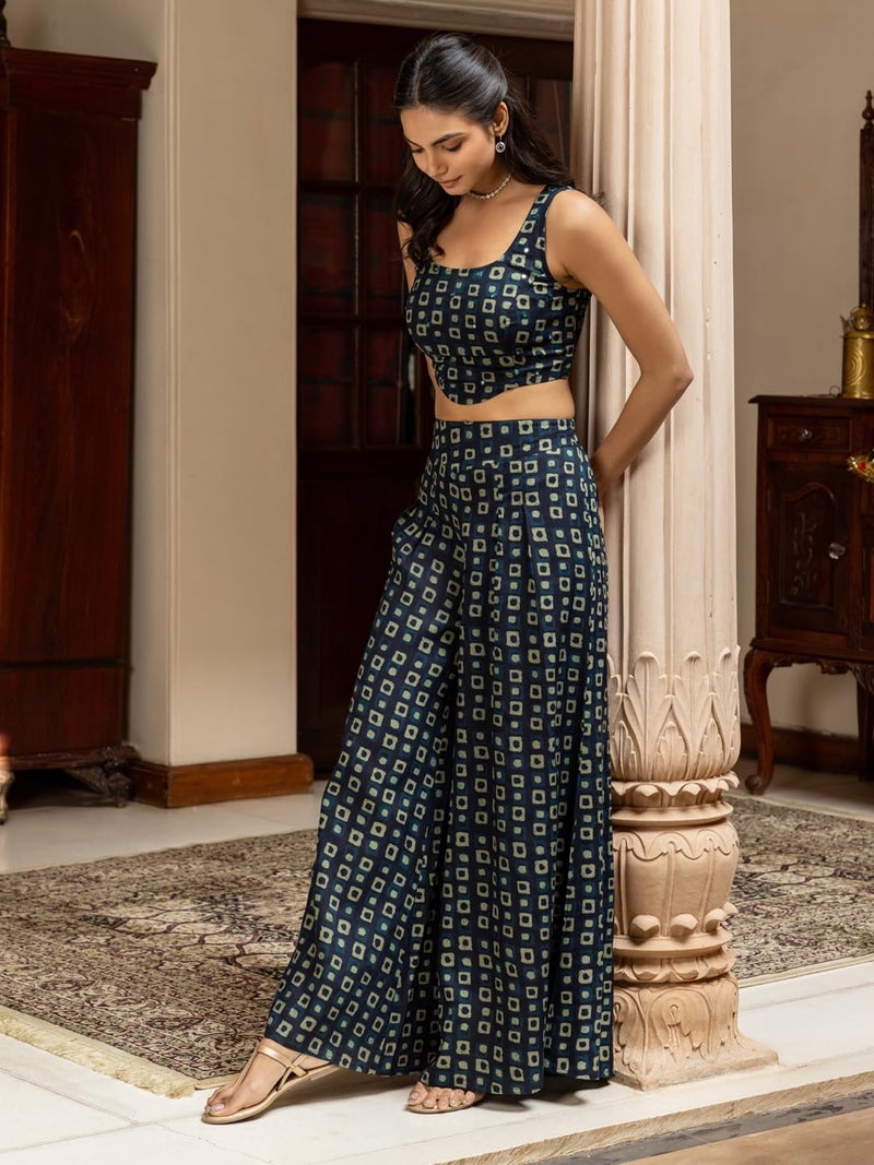 FIORRA Women's Navy Blue Cotton Printed Co-ord Set SET0191 - Image 4