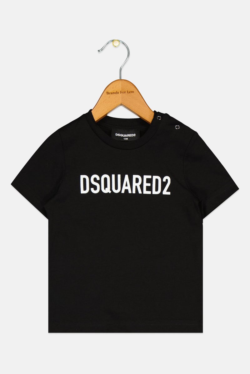 DSQUARED2 Kids Boy Crew Neck Short Sleeve Brand Logo T-Shirt, Black - Image 1