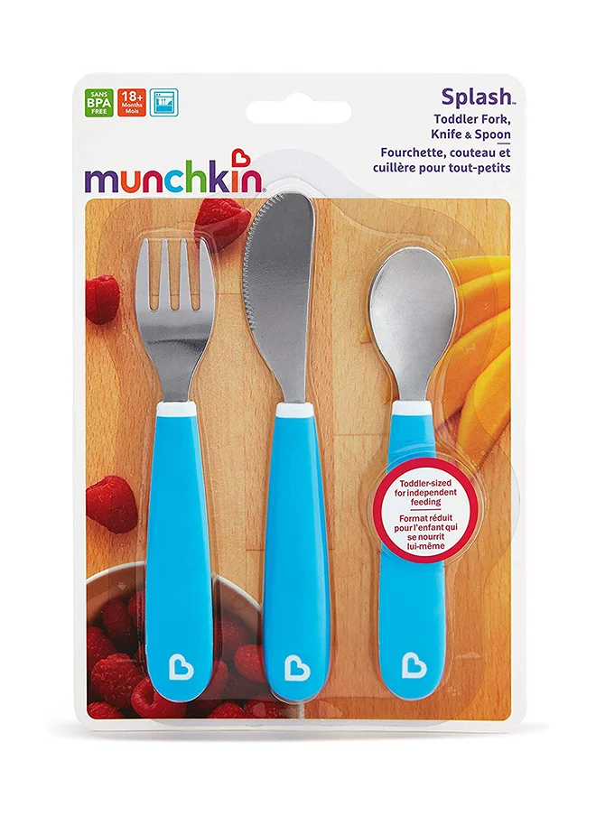 Munchkin Splash Toddler Cutlery Set Fork, Knife & Spoon, Blue