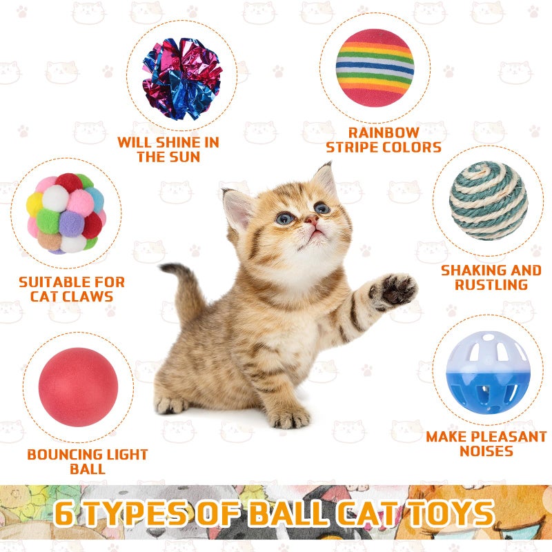 Shappy 150 Pcs Cat Toys Bulk Kitten Toys Pack Variety Funny Interactive Gift Including Mice Rainbow Balls Spring Crinkle Balls for Indoor Cat Kitty Kitten(Classic) - Image 3