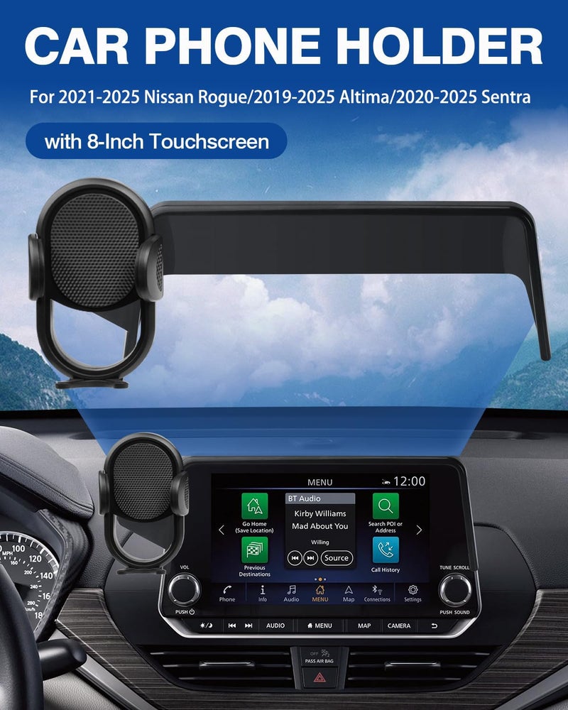 Autorder Car Phone Holder for 2021-2025 Nissan Rogue/2019-2025 Altima/2020-2025 Sentra Accessories Phone Mount 8-Inch Screen Cell Phone Automobile Cradles Hands-Free 360 Degree Rotation - Image 2