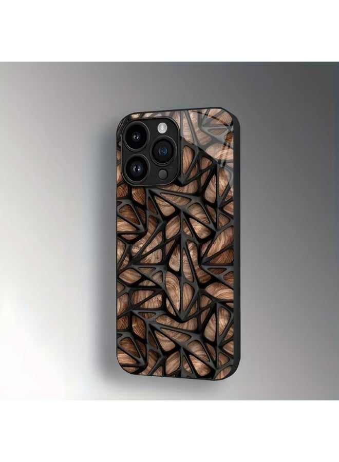 Temu Brown wooden iron iPhone case, suitable for full coverage, with a protective film for the lens, drop-resistant design, and high-quality tempered glass lens, compatible with iPhone 15 Pro. - Image 2