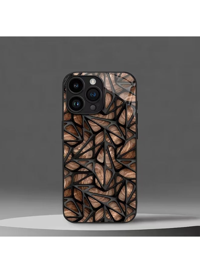 Temu Brown wooden iron iPhone case, suitable for full coverage, with a protective film for the lens, drop-resistant design, and high-quality tempered glass lens, compatible with iPhone 15 Pro. - Image 1