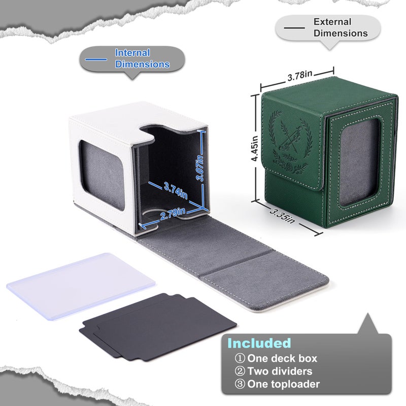 Venssu Mtg Deck Box With Commander Display  Elf Card Deck Case Fits 100 Double Sleeved Cards  Tcg Card Storage Box With 2 Dividers And 1 Toploader (Green And Grey) - Image 4