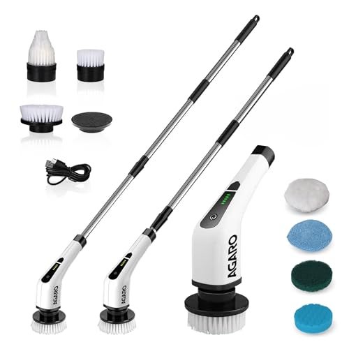 AGARO Royal Electric Spin Scrubber, Cleaning Brush Scrubber for Home, 400RPM/Min, 8 Replaceable Brush Heads, 90 Min Work Time, 3 Adjustable Size, 2 Adjustable Speeds, for Bathroom, Floor Tiles, White - Image 1