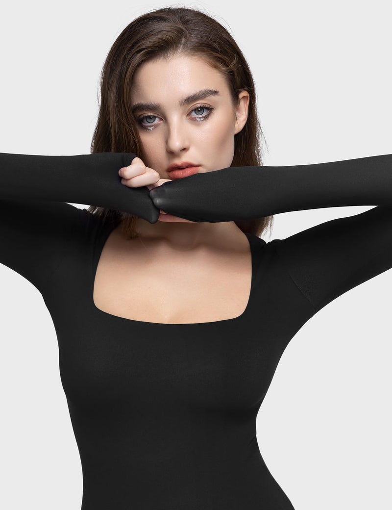 PUMIEY Long Sleeve Shirts for Women Dupes T Shirts Womens Fashion Going Out Tops Fall Outfits Basic Tee, Jet Black, X-Small - Image 3