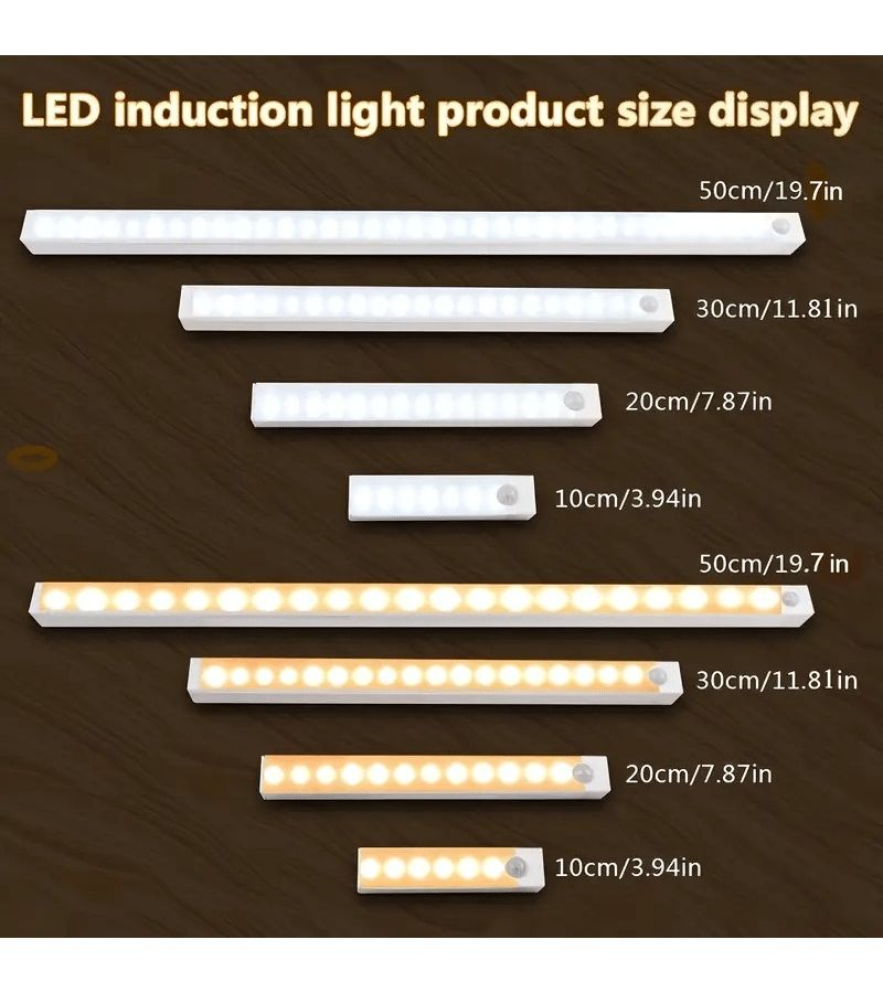 2 قطعة ضوء LED أبيض قابل للشحن عبر USB مع حساس حركة، ضوء ليلي مغناطيسي لاسلكي على شكل شريط إضاءة للخزائن وخزائن الملابس والممرات، بطول 3.94 بوصة. - Image 5