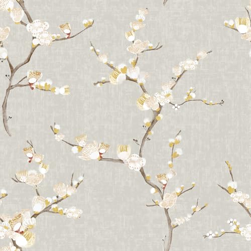 Guvana Peel and Stick Wallpaper Floral Contact Paper Modern Removable Waterproof Wall Paper for Bathroom Bedroom Laundry Room Decor Vintage Grey Yellow Flower Farmhouse Wallpaper Vinyl Roll 17.3×78.7" - Image 1