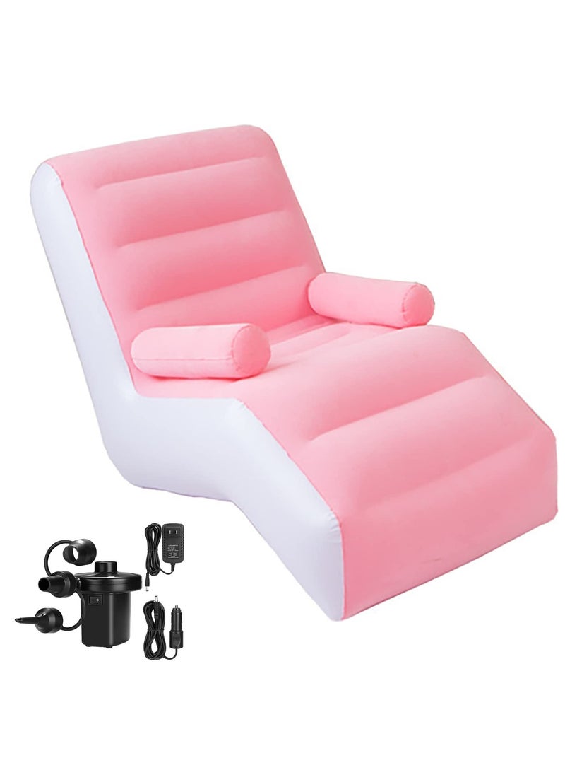 XiuWoo - Inflatable Indoor Living Room Chair Lounge with Handrails, Inflatable Foldable Deck Chair with Air Pump, Outdoor Travel Camping Picnic Beach Chaise Lounges, Pink - Image 1