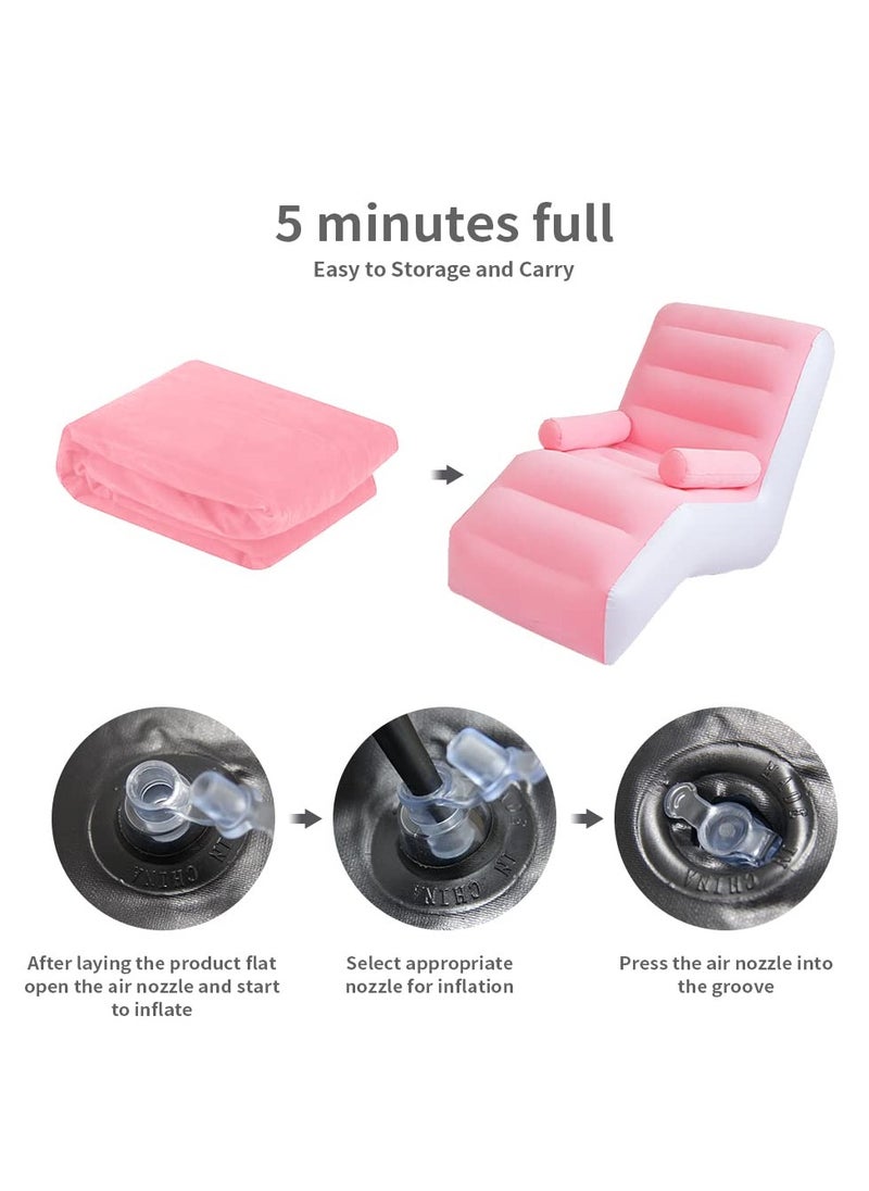 XiuWoo - Inflatable Indoor Living Room Chair Lounge with Handrails, Inflatable Foldable Deck Chair with Air Pump, Outdoor Travel Camping Picnic Beach Chaise Lounges, Pink - Image 1