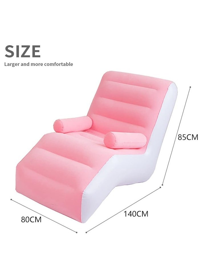 XiuWoo - Inflatable Indoor Living Room Chair Lounge with Handrails, Inflatable Foldable Deck Chair with Air Pump, Outdoor Travel Camping Picnic Beach Chaise Lounges, Pink - Image 1