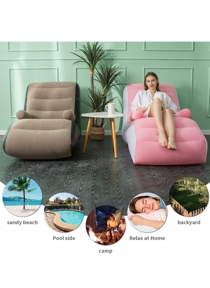 XiuWoo - Inflatable Indoor Living Room Chair Lounge with Handrails, Inflatable Foldable Deck Chair with Air Pump, Outdoor Travel Camping Picnic Beach Chaise Lounges, Pink - Image 1
