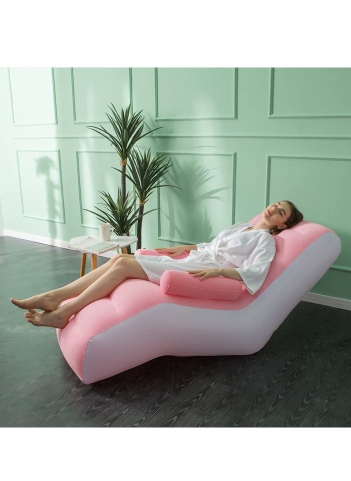 XiuWoo - Inflatable Indoor Living Room Chair Lounge with Handrails, Inflatable Foldable Deck Chair with Air Pump, Outdoor Travel Camping Picnic Beach Chaise Lounges, Pink - Image 1