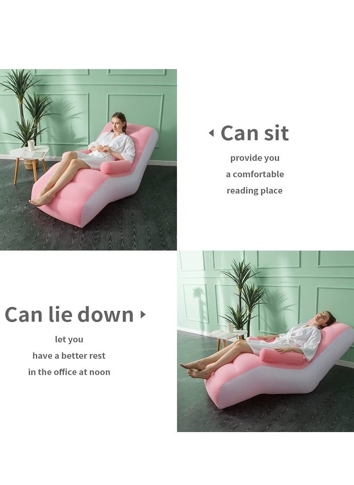 XiuWoo - Inflatable Indoor Living Room Chair Lounge with Handrails, Inflatable Foldable Deck Chair with Air Pump, Outdoor Travel Camping Picnic Beach Chaise Lounges, Pink - Image 1