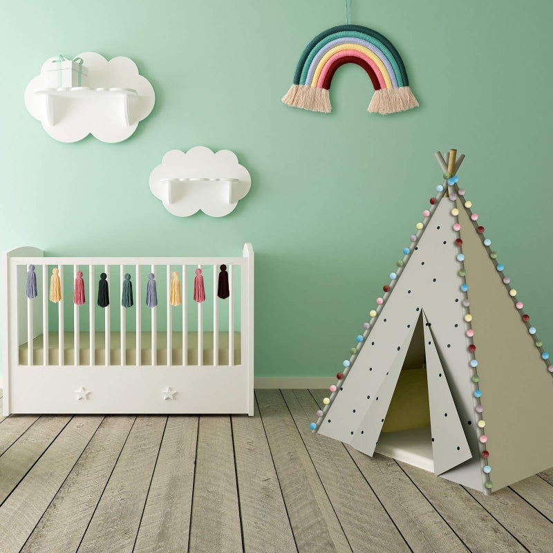 Boao 3 Pcs Pom Pom Garland Boho Rainbow Macrame Wall Hanging Rainbow Tassel Banner Garland Cotton Ball Decor for Home Party Shower Supplies(Soft Rainbow Colors) - Image 2