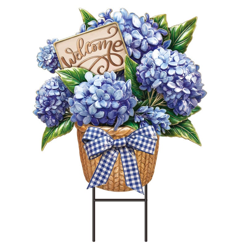 Amyhill Summer Outdoor Decor Hydrangea Metal Garden Stakes 25 Inch Decorative Hydrangea Yard Signs with Stakes Waterproof Floral Lawn Sign Welcome Outdoor Decorations for Patio Porch Lawn Backyard - Image 2