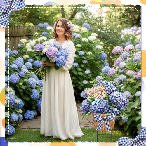 Amyhill Summer Outdoor Decor Hydrangea Metal Garden Stakes 25 Inch Decorative Hydrangea Yard Signs with Stakes Waterproof Floral Lawn Sign Welcome Outdoor Decorations for Patio Porch Lawn Backyard - Image 3