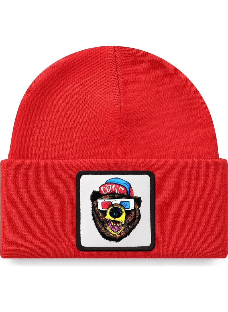 Black Börk V1 Acrylic Bear - Unisex Red Beanie with 2bs Code Logo