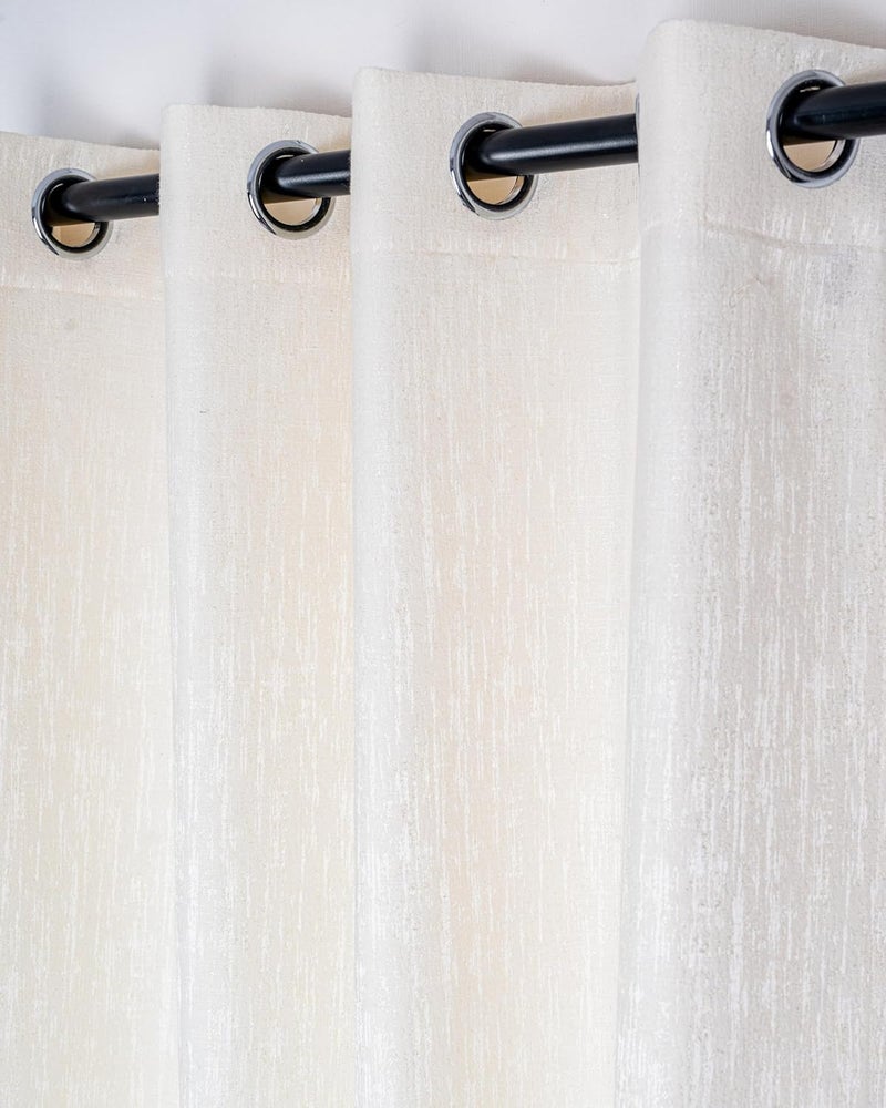 Parda Online 9ft Premium Window Curtains Lisbon Collection Soft Touch Jacquard Fabric Eyelet Top Beige (Pack of 2) - Image 1