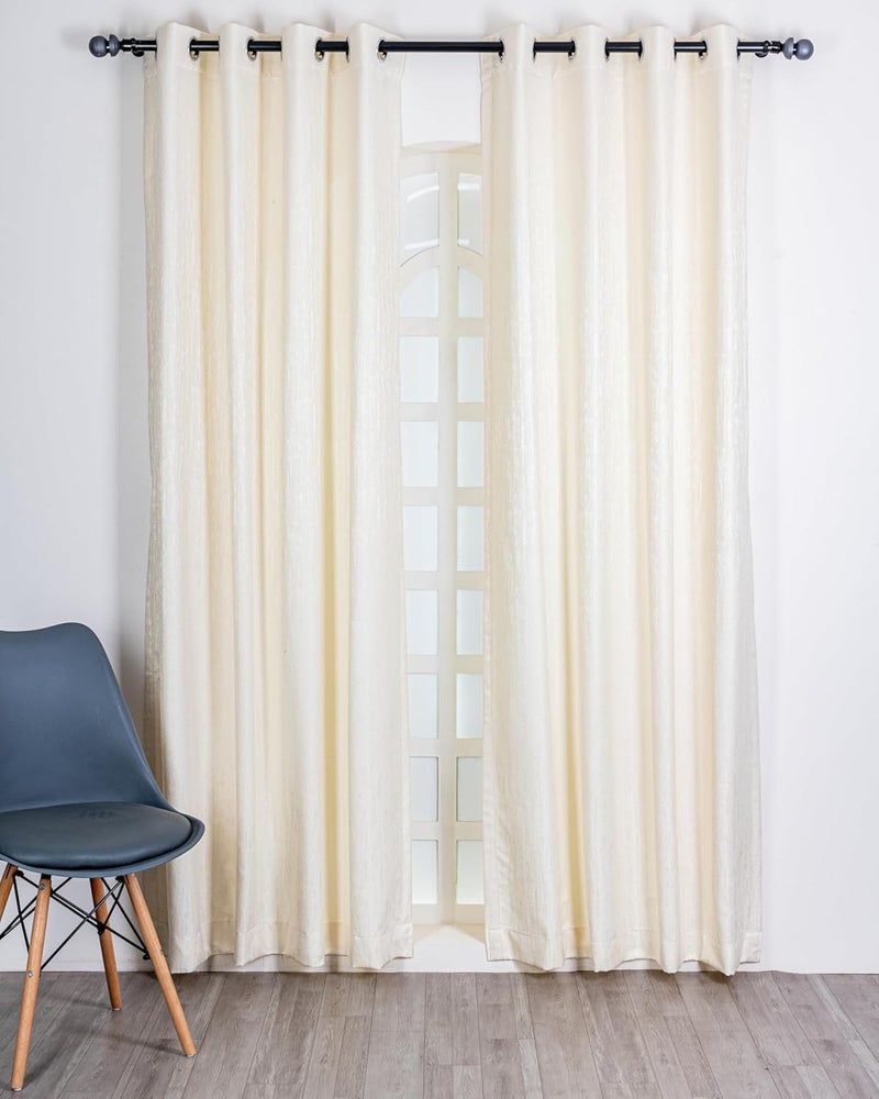 Parda Online 9ft Premium Window Curtains Lisbon Collection Soft Touch Jacquard Fabric Eyelet Top Beige (Pack of 2) - Image 4